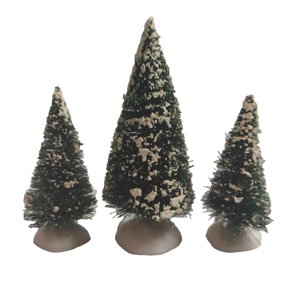 Department 56 Small Flocked Trees Lot of 3 Resin Base Vintage 3-4 Inch